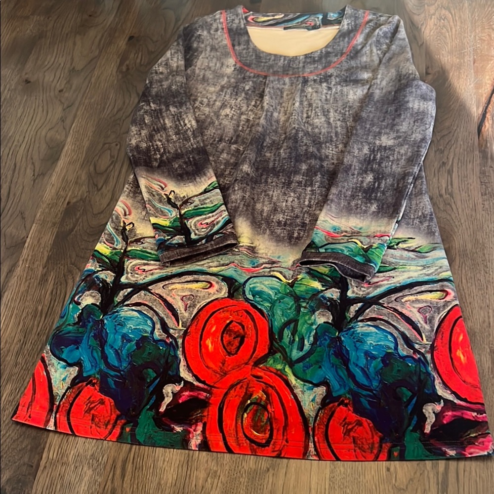 Radzoli Women’s Artistic Multicolor Long Sleeve Small Dress 100% Polyester
